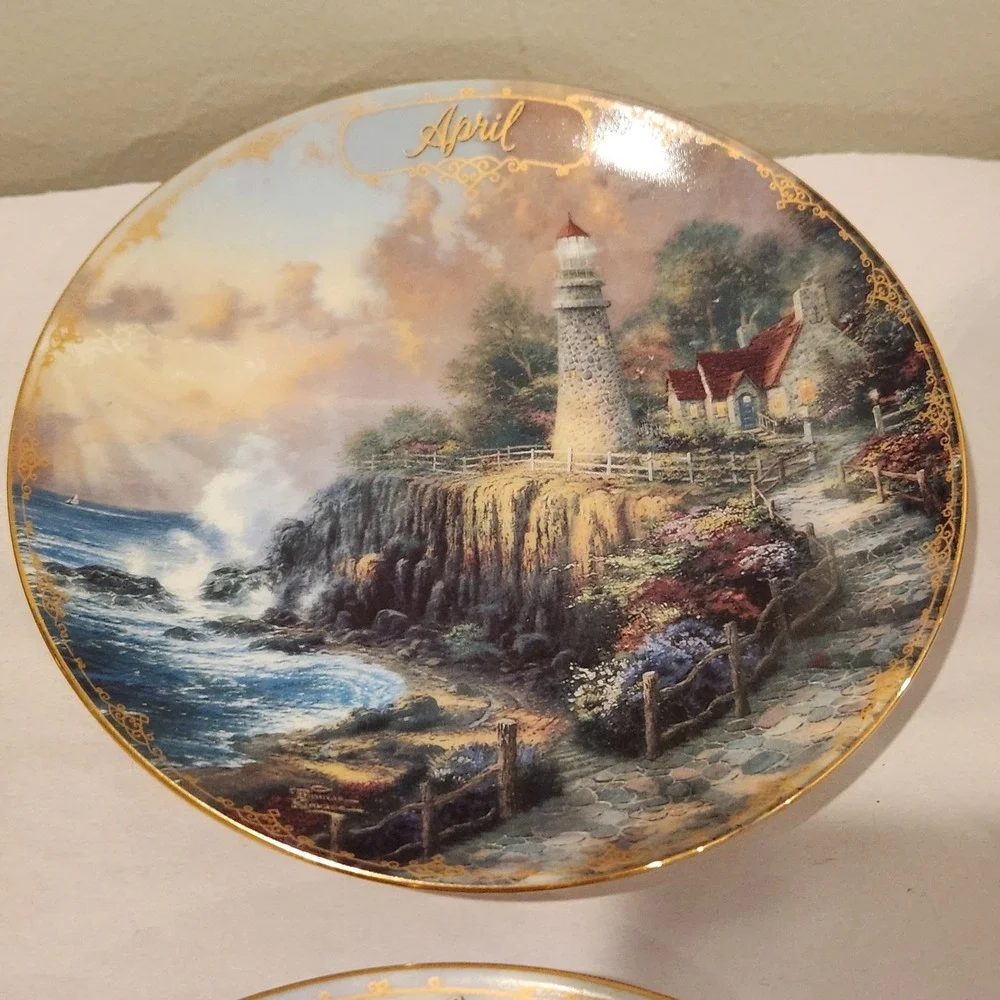 Twelve month set of Thomas Kinkade Calendar Decorative Plates Simpler Times 1998